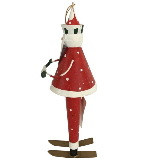 Handcrafted Tin Santa Skiing Ornament Red White Folk Art Lodge Christmas Decor - Picture 4 of 6